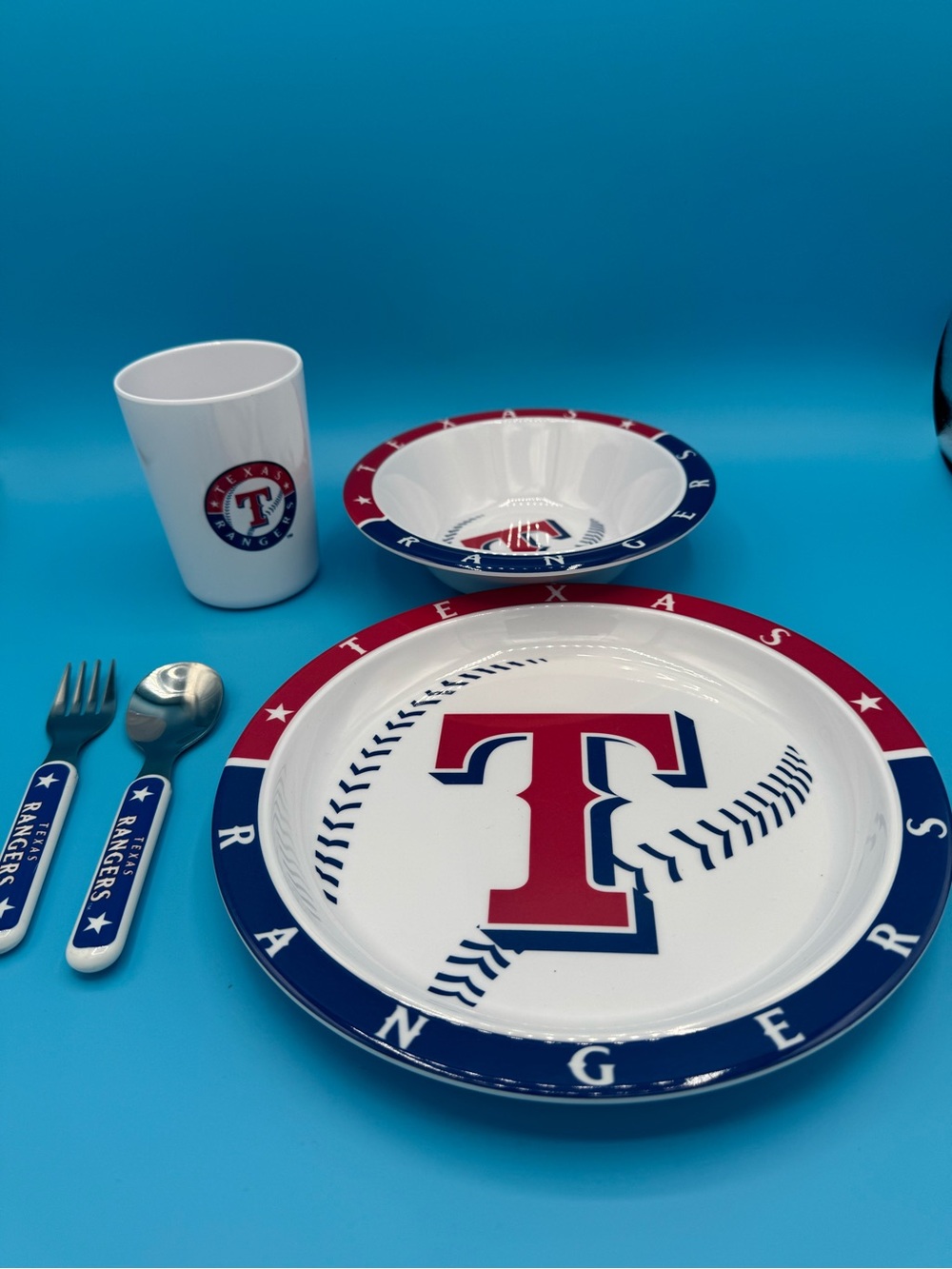 Texas Rangers Kids Dinnerware Set Plate Bowl Cup Fork Spoon MLB Baseball